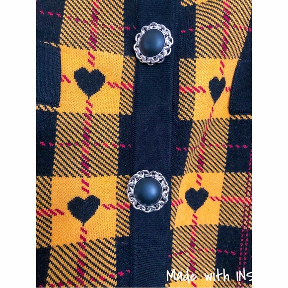 Alessandra Rich yellow heart knit checked cardigan - Picture 9 of 13